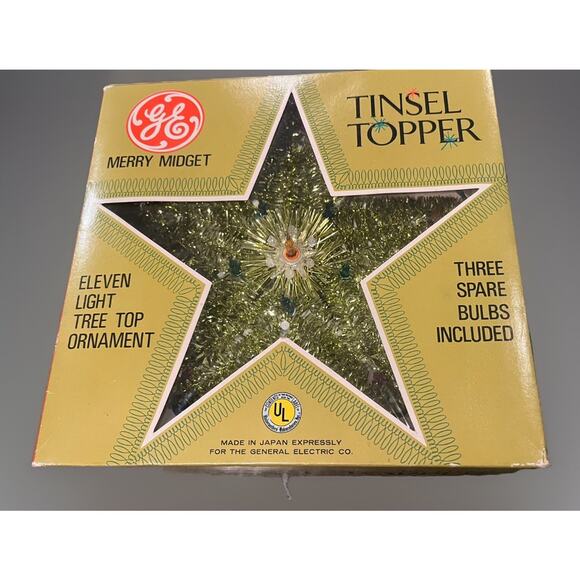 NEW! VTG GE Tinsel Topper Merry Midget Christmas Star Tree Gold Lights Decor - Picture 1 of 8